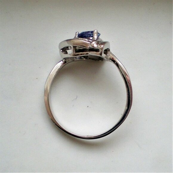 Vintage Solid 14K 585 White Gold Tanzanite 0.18CT Diamond Cluster Halo Ring P - Picture 6 of 8